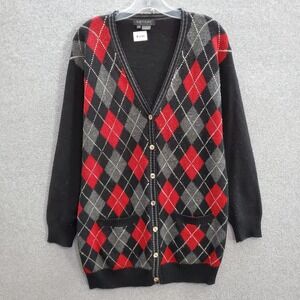 Karen Kane Women Sweater Medium Red Diamond 100% Merino Wool Cardigan Mid Length